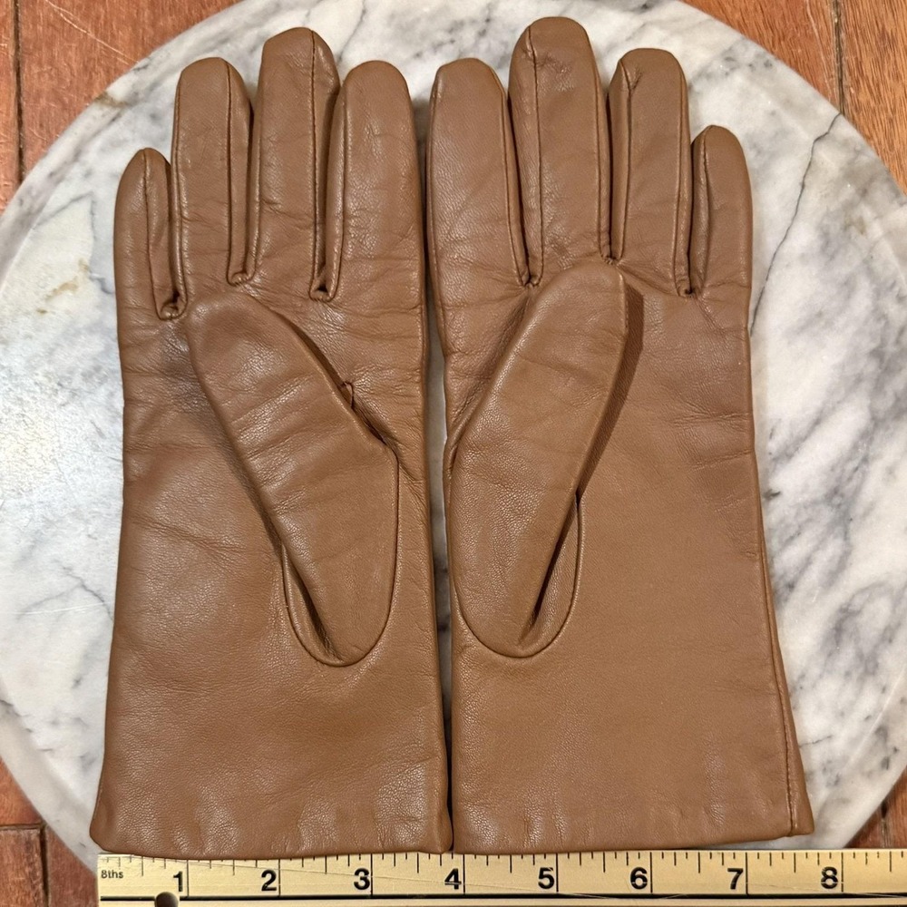 EUC! Vintage ISOTONER Women Sz 6.5 Medium Brown Leather Lined Driving Gloves - Picture 4 of 5